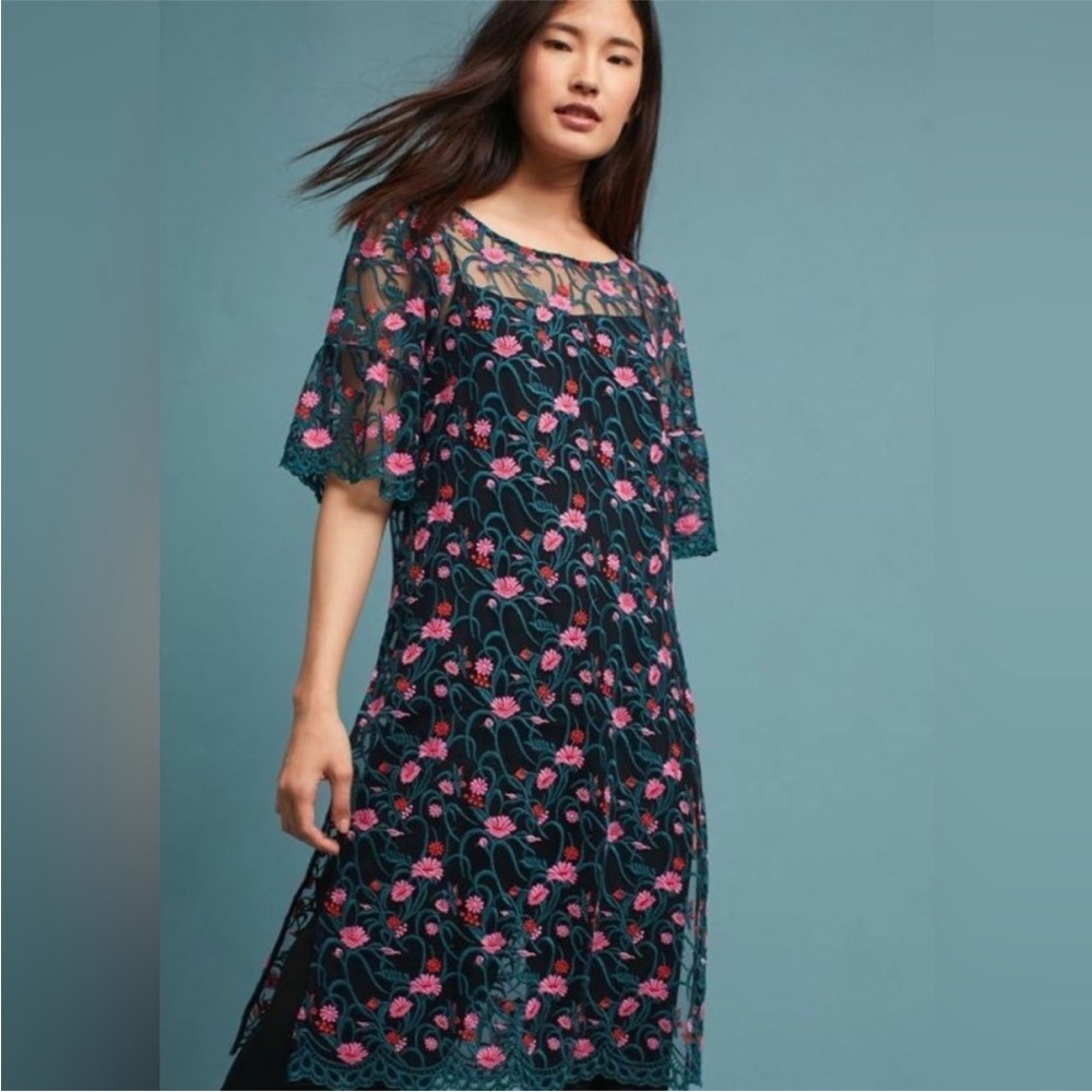Anthropologie Pink Flutter Sleeve Midi Sundress
